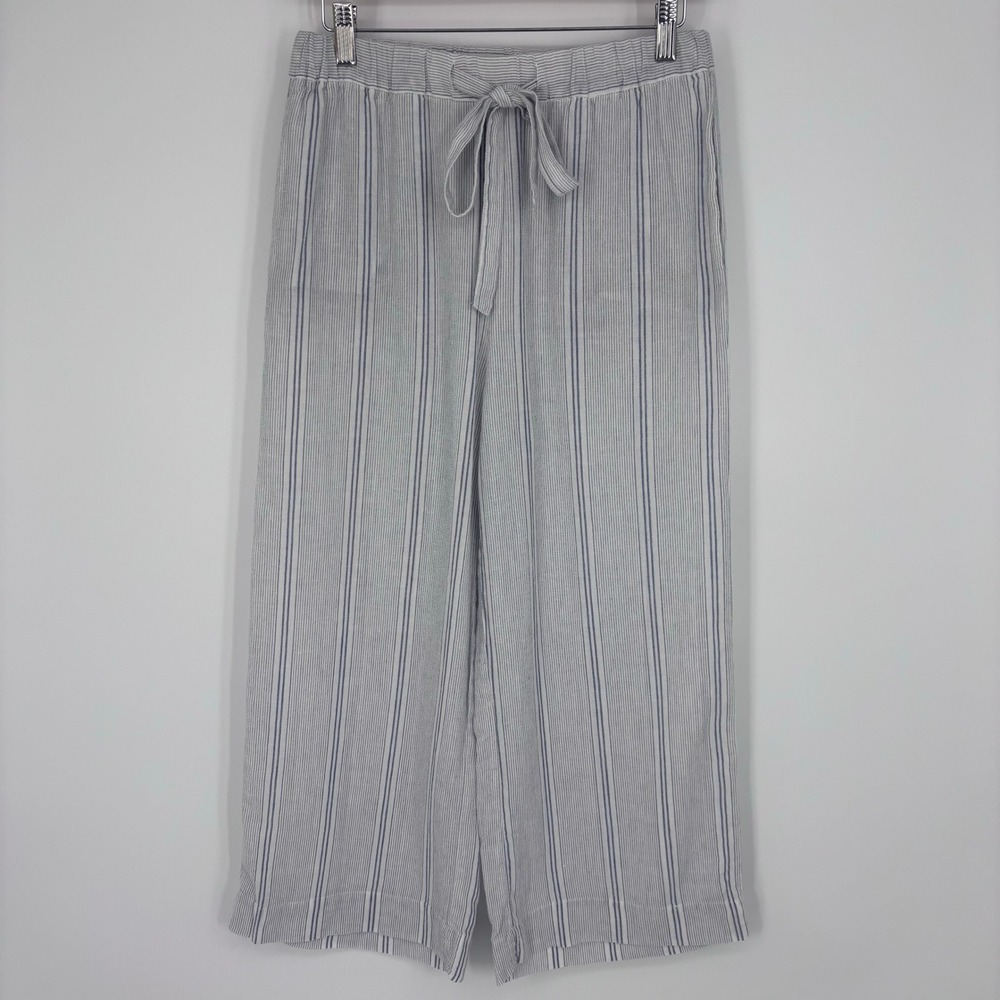 Marine Layer Linen Tencel Wide Leg Crop Pants Women S Blue White Striped Coastal